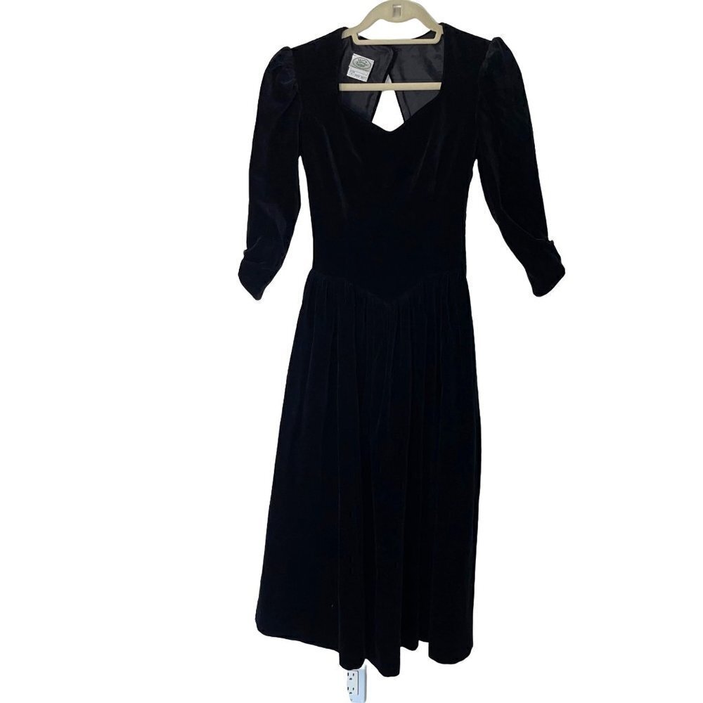 Laura Ashley Womens Princess Dress Size 6 Vintage Cotton Velvet Open Back Black